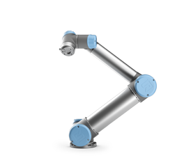Cánh tay robot cộng tác UR5, với tải trọng 5 kg và bán kính tầm với 850 mm, phù hợp cho quy trình tự động hóa các nhiệm vụ xử lý vật liệu có trọng lượng nhẹ.