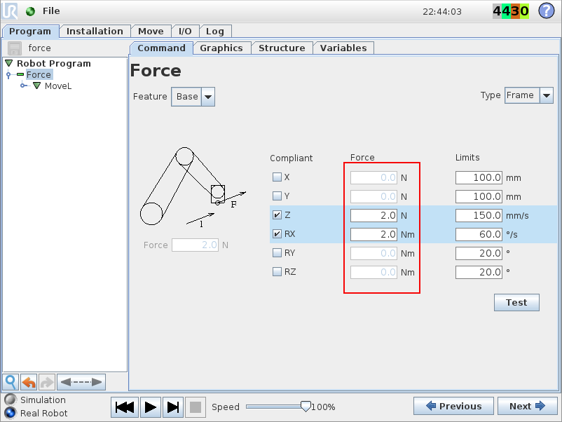 Universal robot hot sale force control